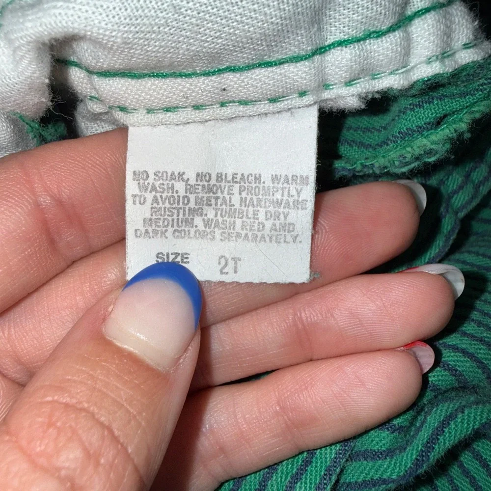 OshKosh B'gosh Overalls Kids 2T Green Hickory Stripe Good Vintage Made in USA